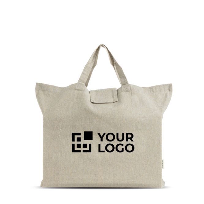 Borsa pieghevole in cotone riciclato con soffietto e manici corti 150 g/m²