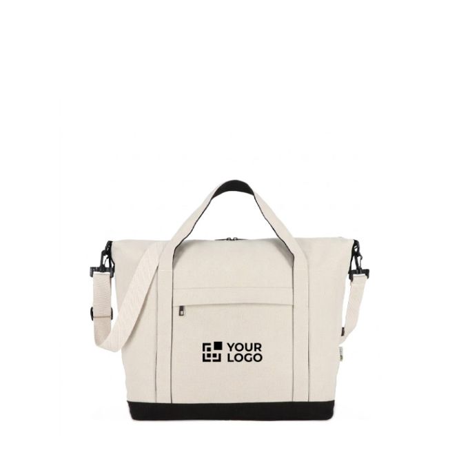 Borsa da viaggio in cotone e fibre riciclate con manici corti e lunghi