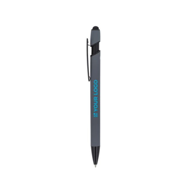 Penna in alluminio riciclato soft touch con stylus, inchiostro blu