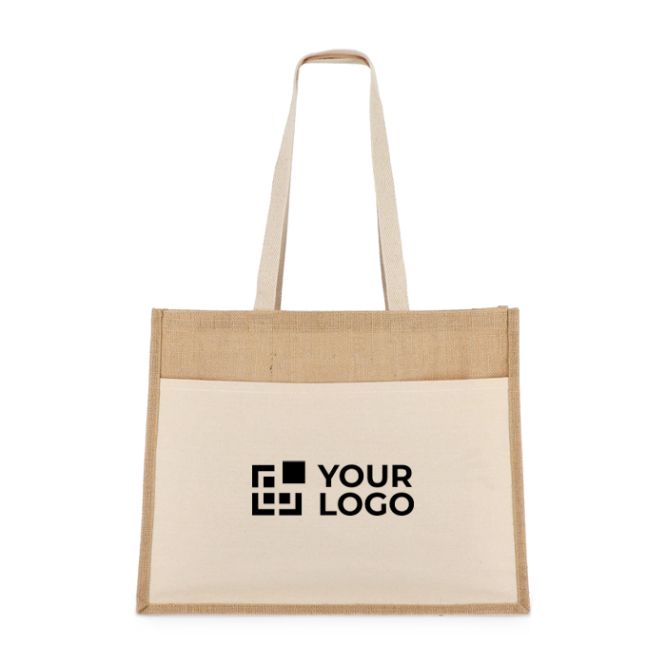 Shopper in juta con tasca frontale in cotone manici coordinati 320g/m2