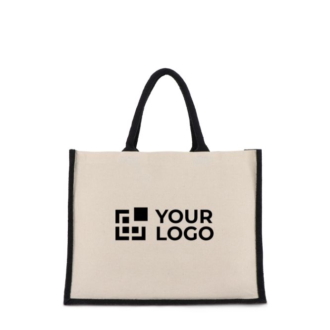 Borsa di cotone con lati e fondo in juta colorata 320 g/m2