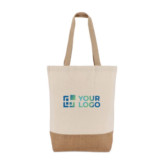 Borsa di cotone con soffietto inferiore e manici in juta 320 g/m2
