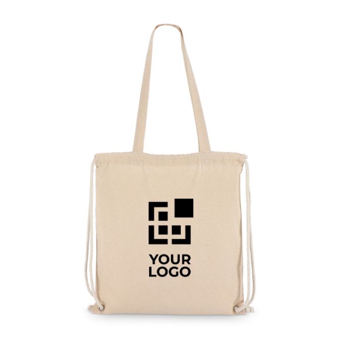Tote bag di cotone con chiusura a cordoncino OEKO-TEX 140 g/m2
