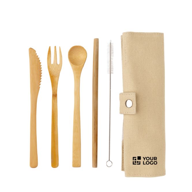 Set posate in legno biodegradabili colore beige