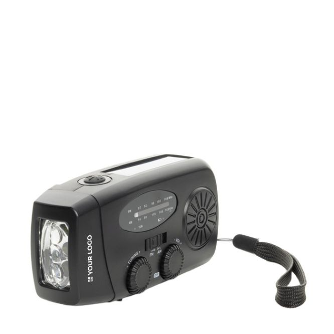 Radio d’emergenza multifunzione in ABS riciclato e manovella 1.800 mAh