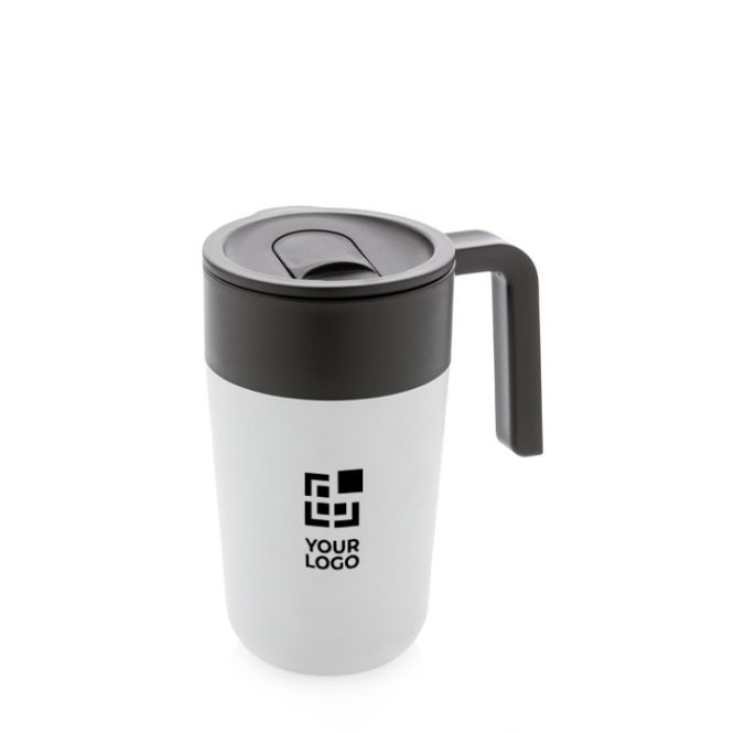 Tazza da asporto in metallo e plastica riciclata vista area di stampa