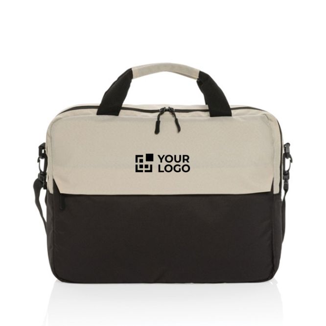 Borsa da lavoro porta pc da 15,6” in poliestere riciclato con tracolla color blu vista area di stampa