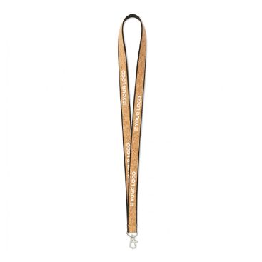 Lanyard su misura realizzato in poliestere e sughero con moschettone
