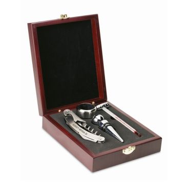 Set da vino serigrafato in cofanetto di legno colore argentato
