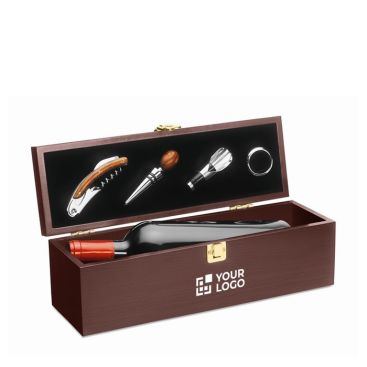 Set da vino promozionale con cofanetto di legno e 4 accessori Set da vino promozionale con cofanetto di legno e 4 accessori