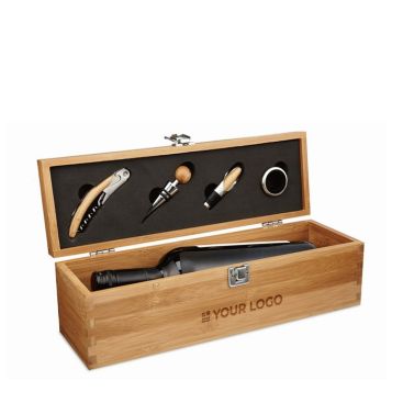Gadget per vino personalizzati con cofanetto di bambù Gadget per vino personalizzati con cofanetto di bambù