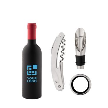 Set promozionale da vino a forma di bottiglia vista area di stampa