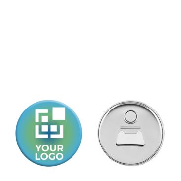 Apribottiglie rotondo in metallo con magnete con logo Ø5,8 cm