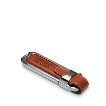 elegante usb personalizzato in pelle e metallo vista area di stampa