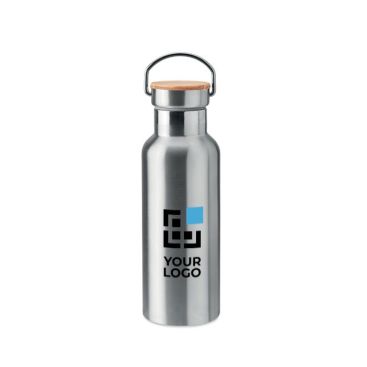 Borraccia con logo acciaio inossidabile tappo in bambú da 500ml Borraccia con logo acciaio inossidabile tappo in bambú da 500ml