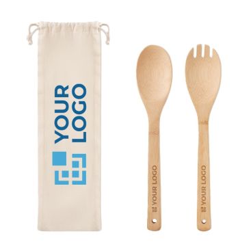 forchetta e cucchiaio di legno per insalata color beige