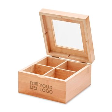Scatola in legno con logo a 4 scomparti colore legno
