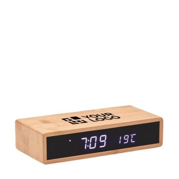 orologio sveglia che ricarica il cellulare color legno
