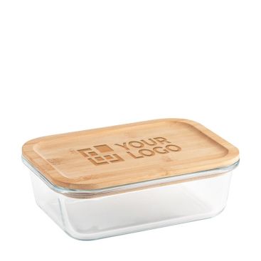 Lunch box promozionale in vetro e bambù vista area di stampa