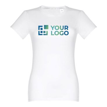 Maglie serigrafate aderenti da donna vista area di stampa