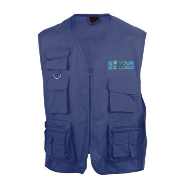 Gilet promozionali con molte tasche vista area di stampa