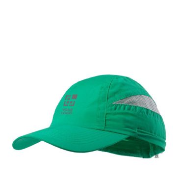 Cappelli sportivi con logo vista area di stampa