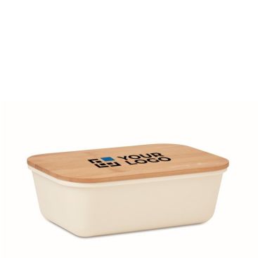Lunch box promozionali con coperchio in bambú vista area di stampa
