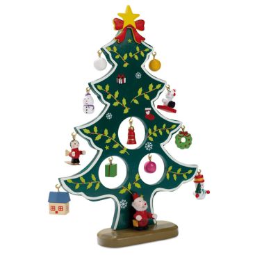 Albero Natale tavolo legno stampato 12 ornamenti