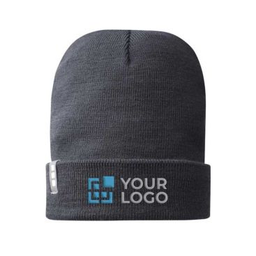 Cappelli invernali ecologici con logo vista area di stampa