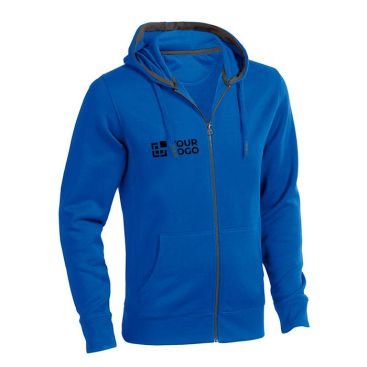 Felpa con cappuccio e zip 300 g/mq vista area di stampa