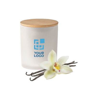 Candela con vasetto in vetro e tappo in bambù