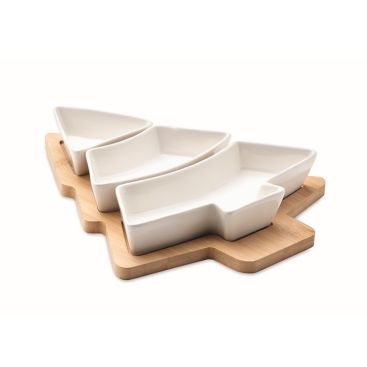 Vassoio di bambù con ciotoline di ceramica