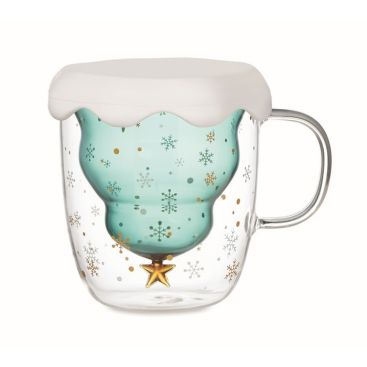 Tazza in vetro borosilicato con abete e stellina color transparente