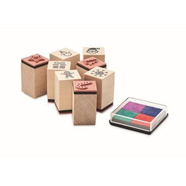 Set di 8 timbri in legno con disegni natalizi