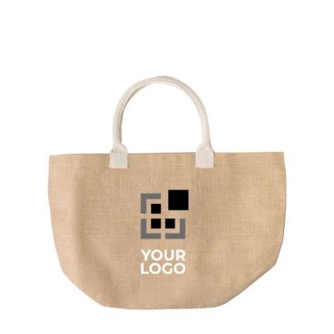 Borsa in iuta con manici in cotone color beige vista area di stampa