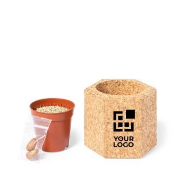 Porta vaso in sughero con semi di pino