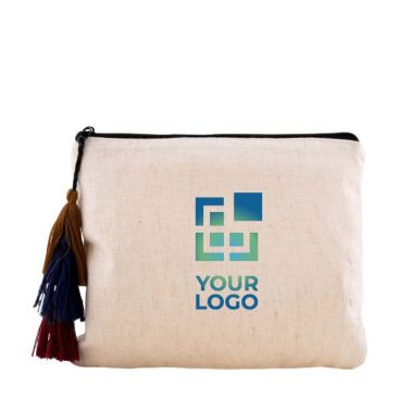Trousse in canapa con nappine vista area di stampa