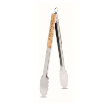 Pinza da cucina in acciaio con manico in bambù