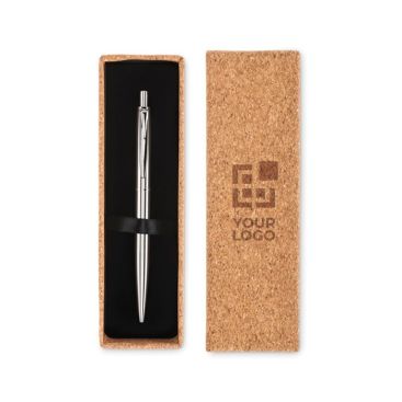 Penna in acciaio con scatola di sughero