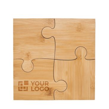 Quattro sottobicchieri in bambù a forma di puzzle vista area di stampa