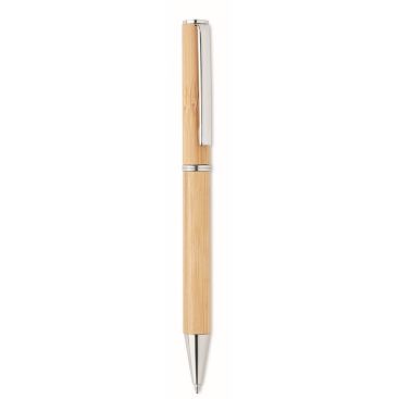 Penna a sfera in bambù con dettagli in metallo color legno