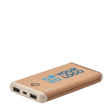 Power bank da 10.000 mAh in sughero e paglia vista area di stampa