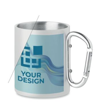 Mug in metallo con manico a moschettone vista area di stampa