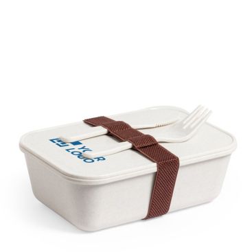 Porta pranzo da 1l con forchetta e coltello color naturale con logo