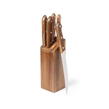 Ceppo con 5 coltelli con manico in legno di acacia