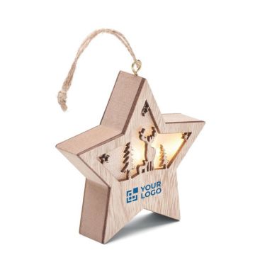 Decorazione natalizia a forma di stella in legno MD con luce vista area di stampa