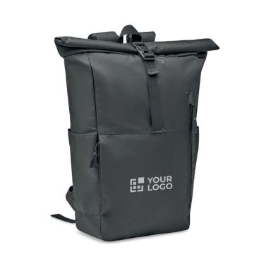 Zaini con tasca per portatile da 15 pollici con chiusura roll top vista area di stampa
