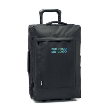 Trolley a due ruote con base rigida realizzato in poliestere 600D RPET vista area di stampa