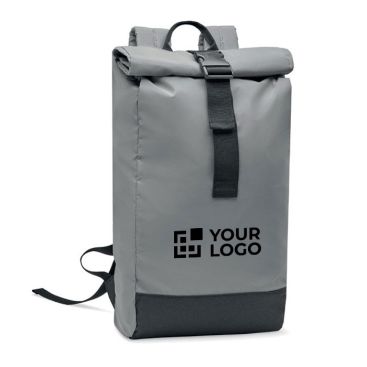 Zaini roll top con tasca per pc da 15'' in poliestere 190T riflettente vista area di stampa