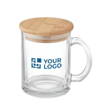Tazza promozionale in vetro riciclato con tappo in bambù da 300 ml